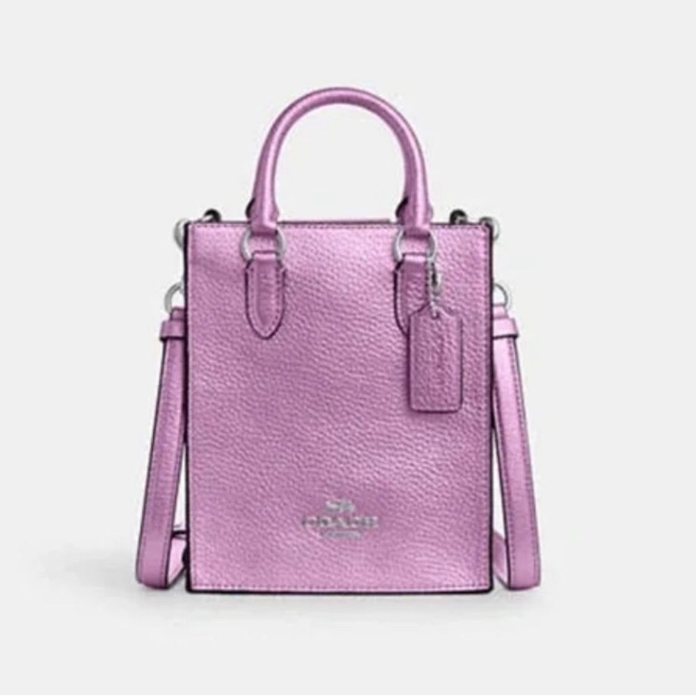 NWT Coach North South Mini Tote Silver / Lilac Metallic - Picture 5 of 7